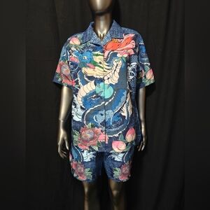 Dragon Print Shirt and Shorts Set